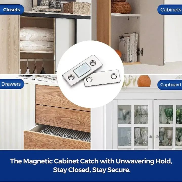 Magnetic Door Catch Ultra Thin Cabinet Magnets Stainless Steel Cabinet Door Magnetic Catch Adhesive Cabinet Door Magnets For Kitchen Closet Drawer Magnetic Cabinet Latch